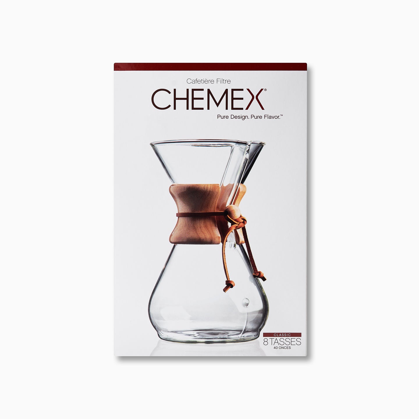 Chemex Classic Woodneck 6-8 cup brewer by Cloud Picker Coffee, featuring glass carafe with wooden handle and hourglass design.