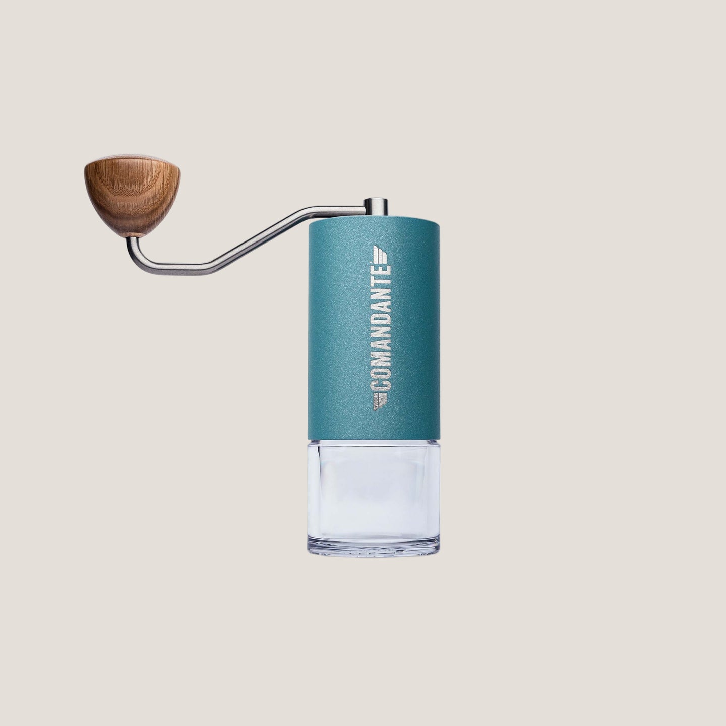 Comandante C40 Nitro Blade hand coffee grinder in Alpine Lagoon color, featuring a durable stainless steel burrs and ergonomic design.