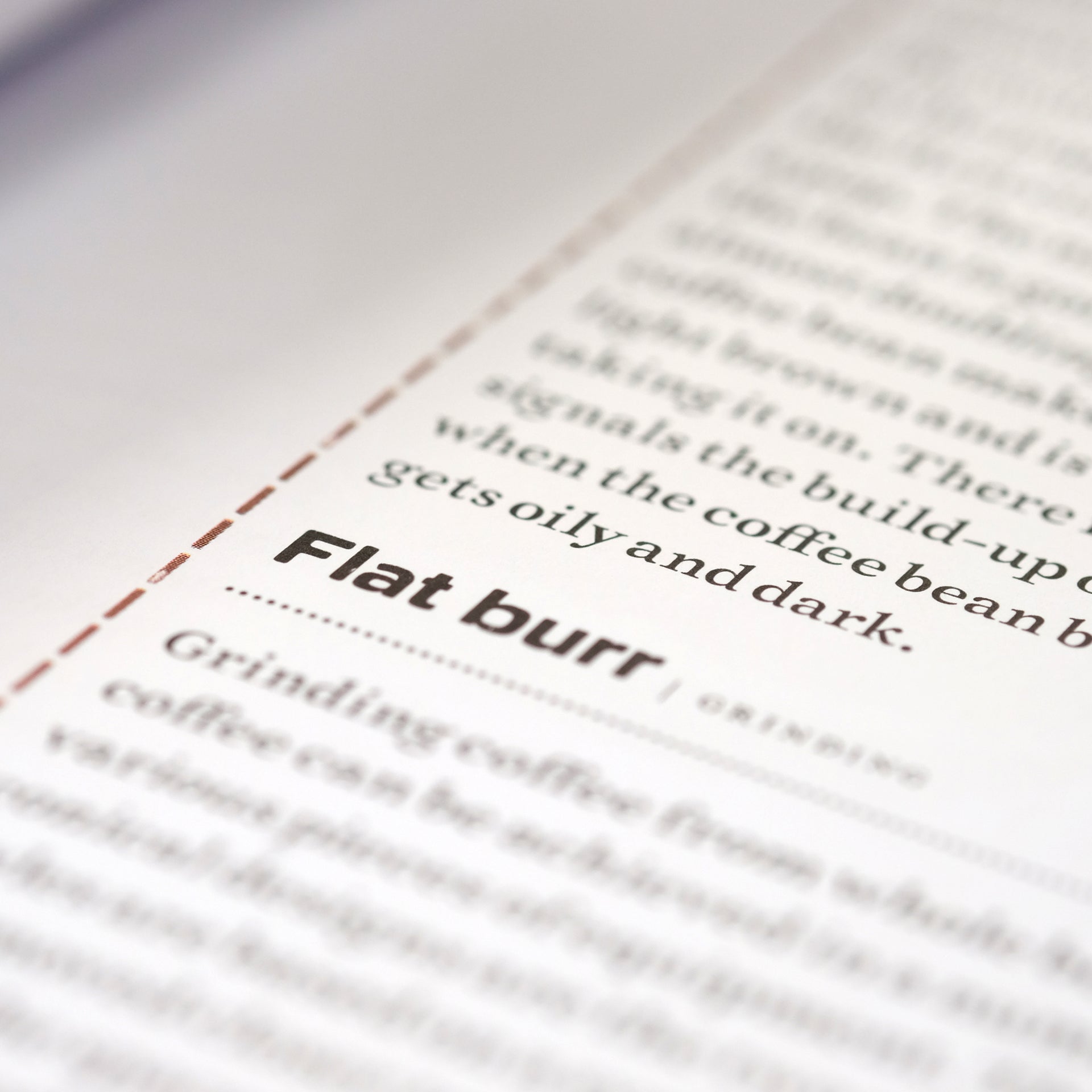 Close-up of The Coffee Dictionary accessory by Cloud Picker Coffee, showcasing detailed pages and coffee-related illustrations.