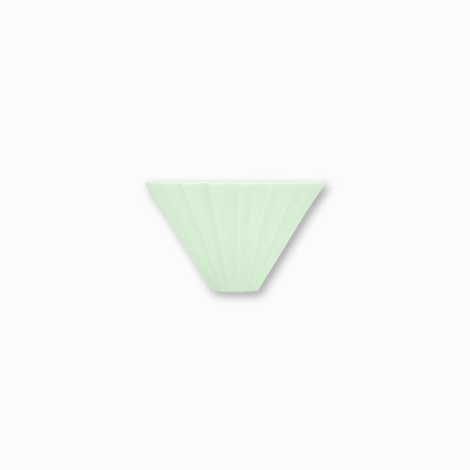 Origami ceramic coffee dripper in matte green with a wooden holder from Cloud Picker Coffee, designed for pour-over brewing.