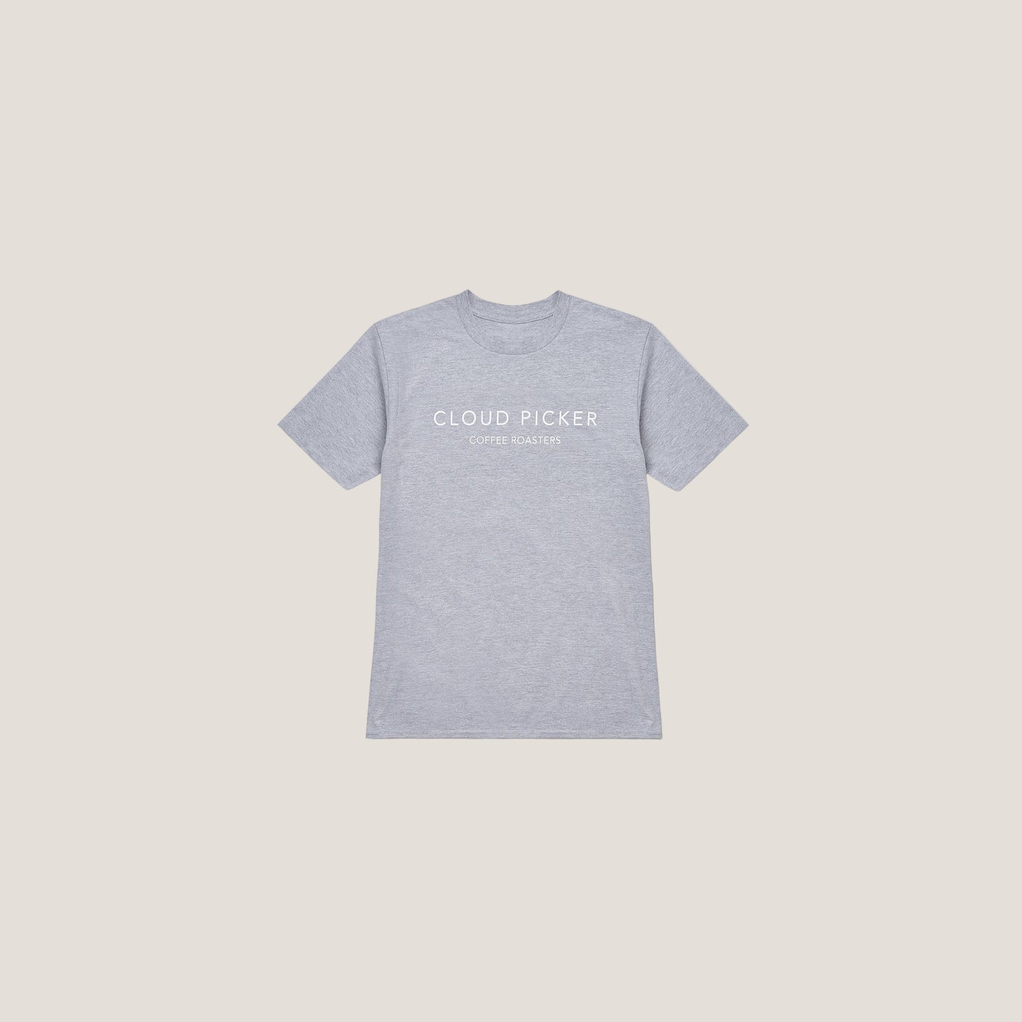 Black T-shirt with white print featuring Cloud Picker Coffee merchandise logo, casual style, front view.
